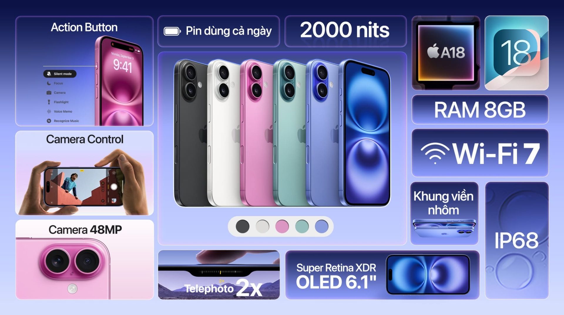 Các màu của iPhone 16 512GB cũ